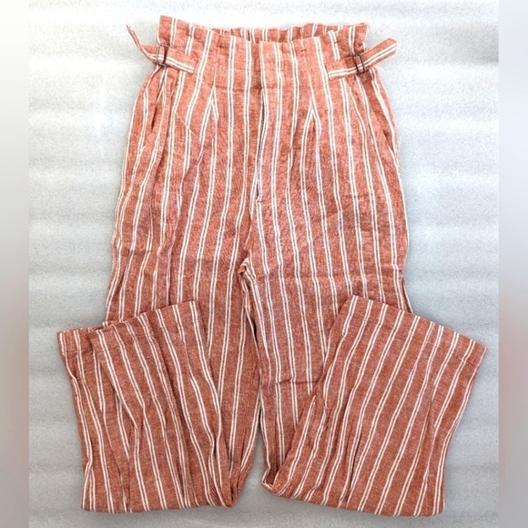 Abercrombie & Fitch white striped coral linen pants size XXSMALL - Picture 1 of 10